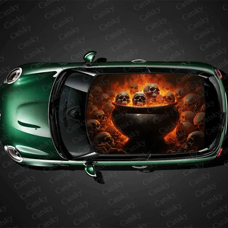 

Skulls in The Flames Car Roof Sticker Wrap Racing SUV Accessories Packaging Painted PVC Custom Car Graphic Decal