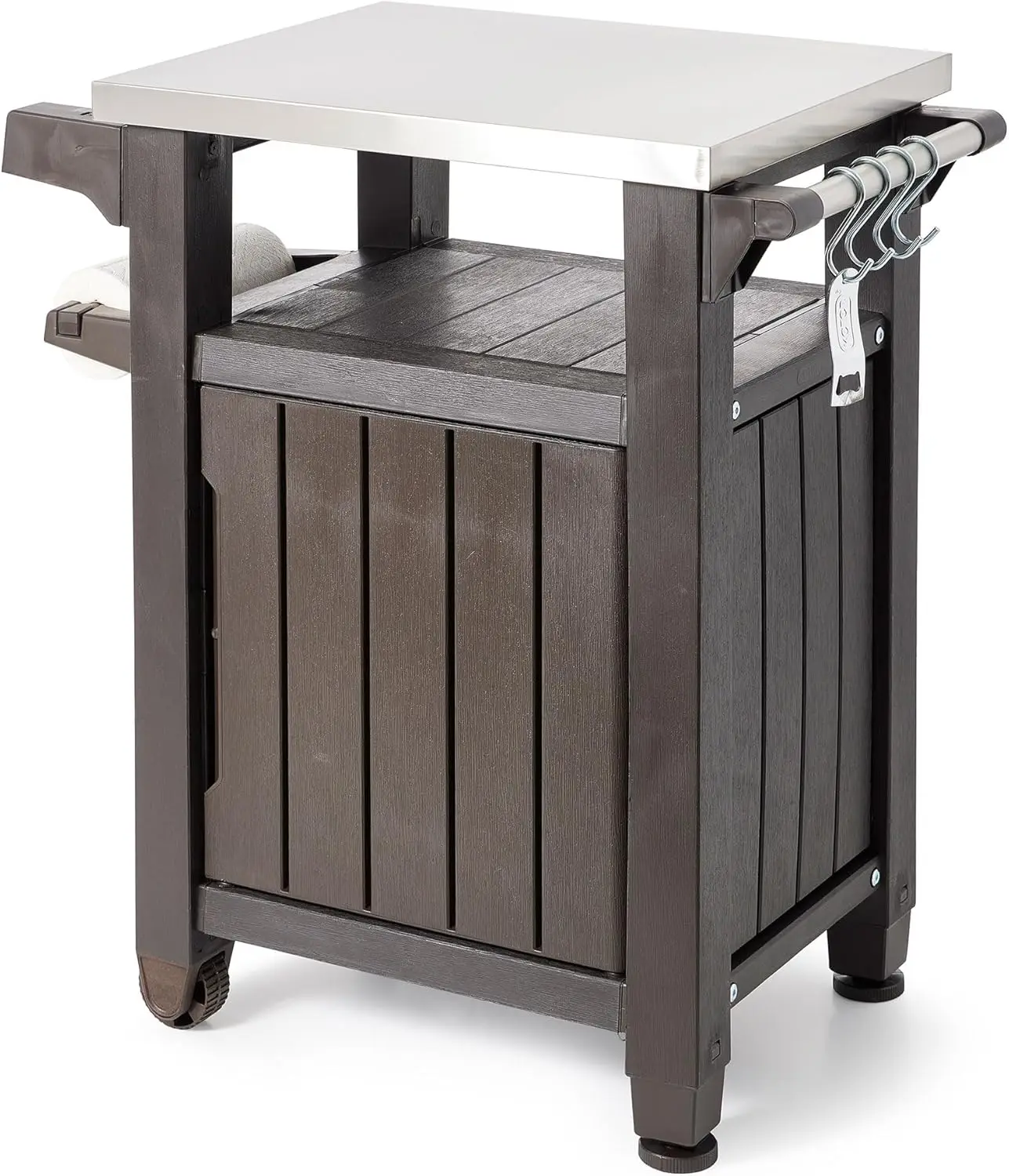 Unity 68-Gallon Outdoor Kitchen Cart – Weather-Resistant BBQ Prep & Serving Station with Stainless Steel Top , Brown