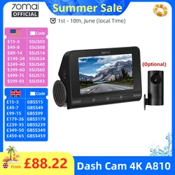 70mai 4K Dash Cam A810 Front Rear Set Suppor 4G Module LTE UP04 Remote Control GPS ADAS Car DVR 70mai A810 Car DVR