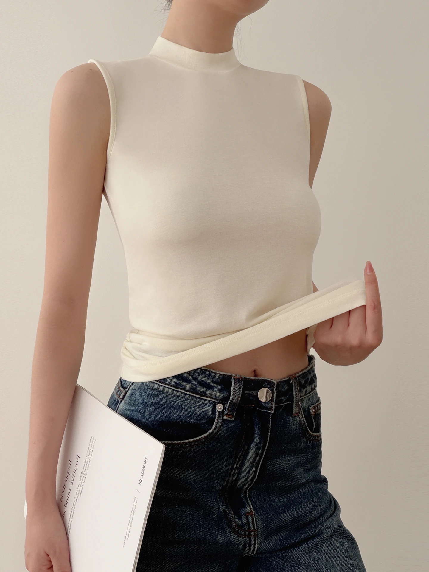 

Laceuller Silk f High Collar Svel T-irt Women's Wool Acetate Blend Breathable Slim Fit Base Layer Vest Top