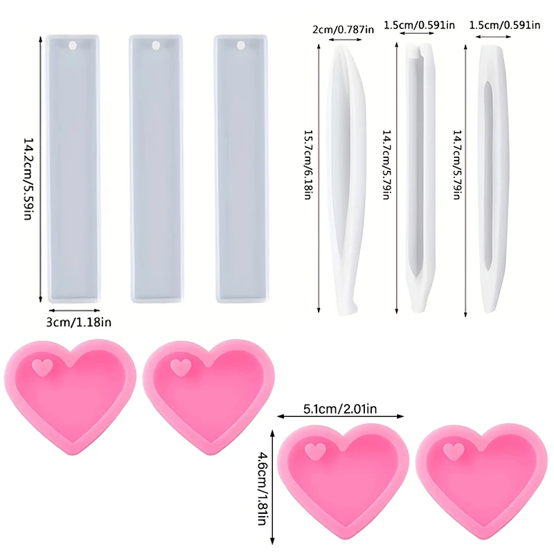 Transparente Stift-Lesezeichen Herzförmige Schlüsselanhänger Silikon-Harzform-Set Epoxidharz-Gießformen für Handgemachte Schreibwaren und Bastelarbeiten – Detail 1