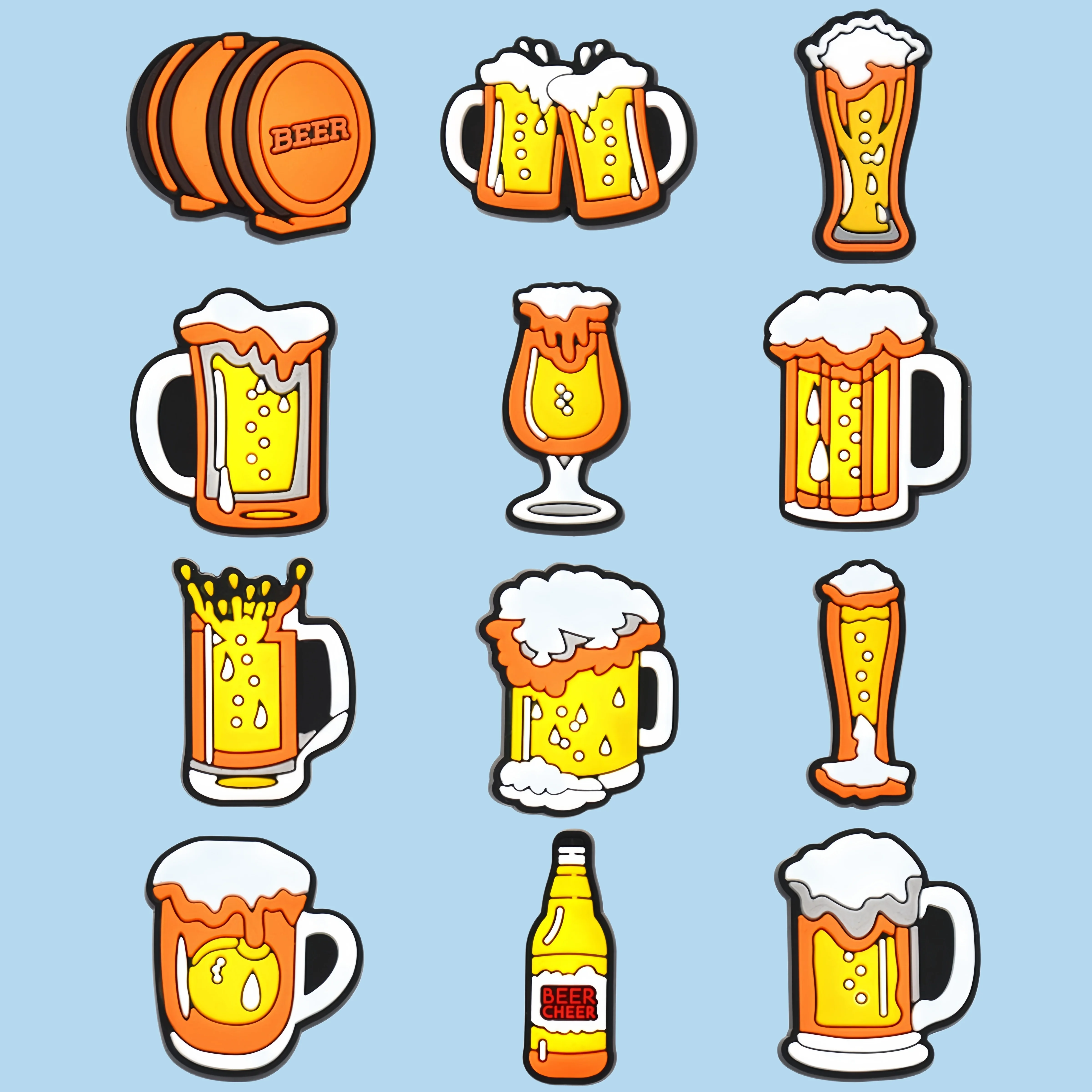 12-Pack Cartoon Beer PVC Soft Rubber Shoe Charms - Detachable Decor for Sandals, Beach Bags & DIY Crafts