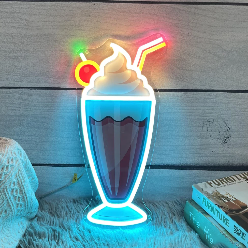 

Ice Cream Neon Sign UV Printed Ice Cream Bar Smoothie Neon Ice Cream Drink Shop Restaurant Decor Business Welcome Sign