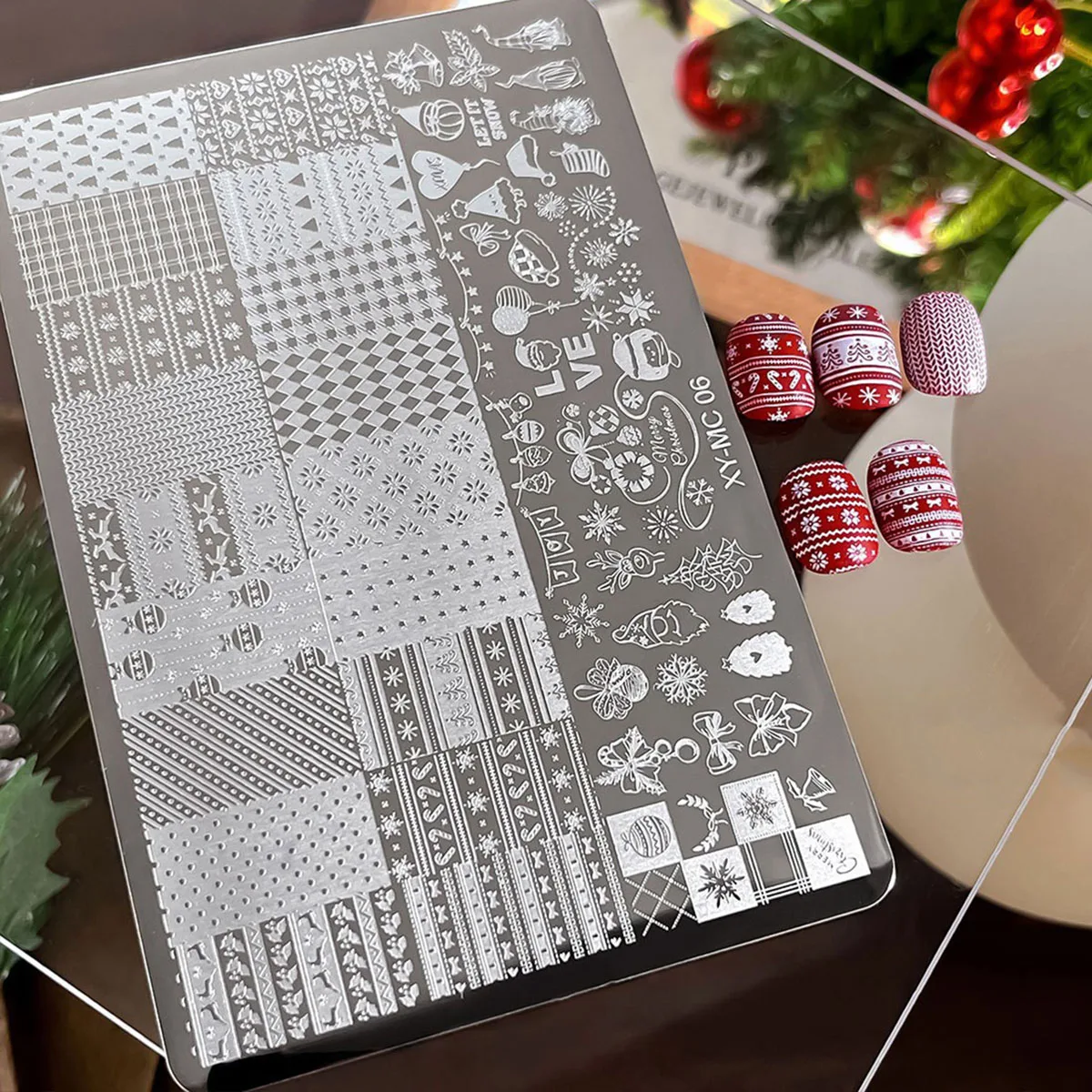 Gotische Buchstaben Nagelkunst Transferdruck Stahlplatte Nagelkunst Silikonstempel Weihnachtsserie Maniküre-Werkzeug Vorlagen – Detail 5