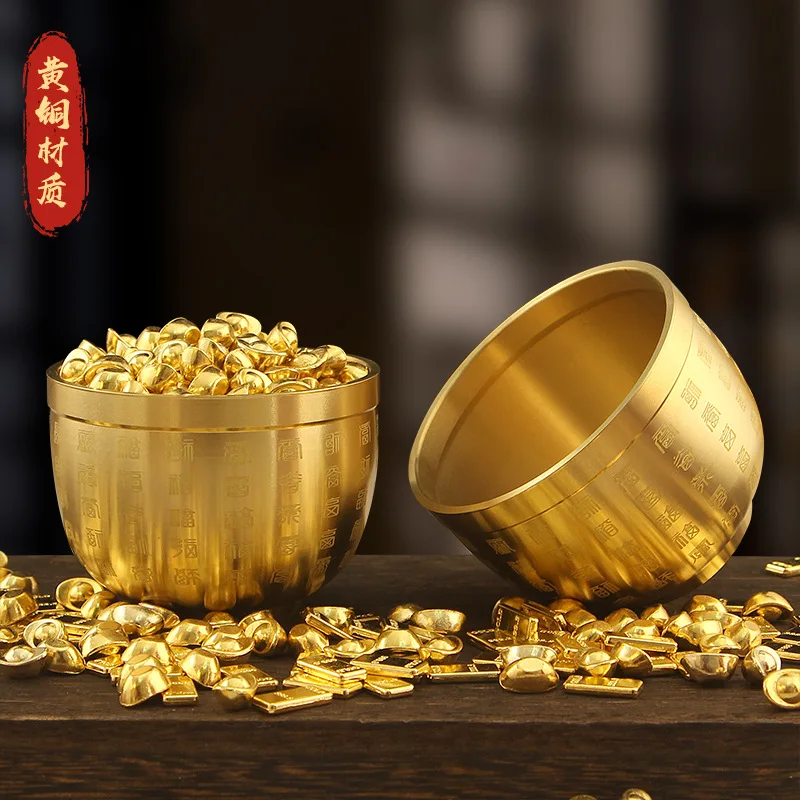 

Hundred Blessings Cup Small Yuanbao Home Pure Copper Cylinder for Rice Attraction Living Room Office Brass B