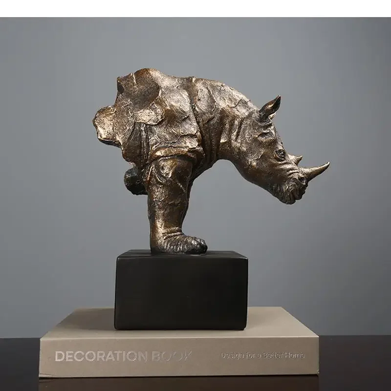 

#For Resin Retro Rhino Animal Sculpture Office Decoration Living Room Desktop Ornament Wedding Gifts Home Decor Accessories&