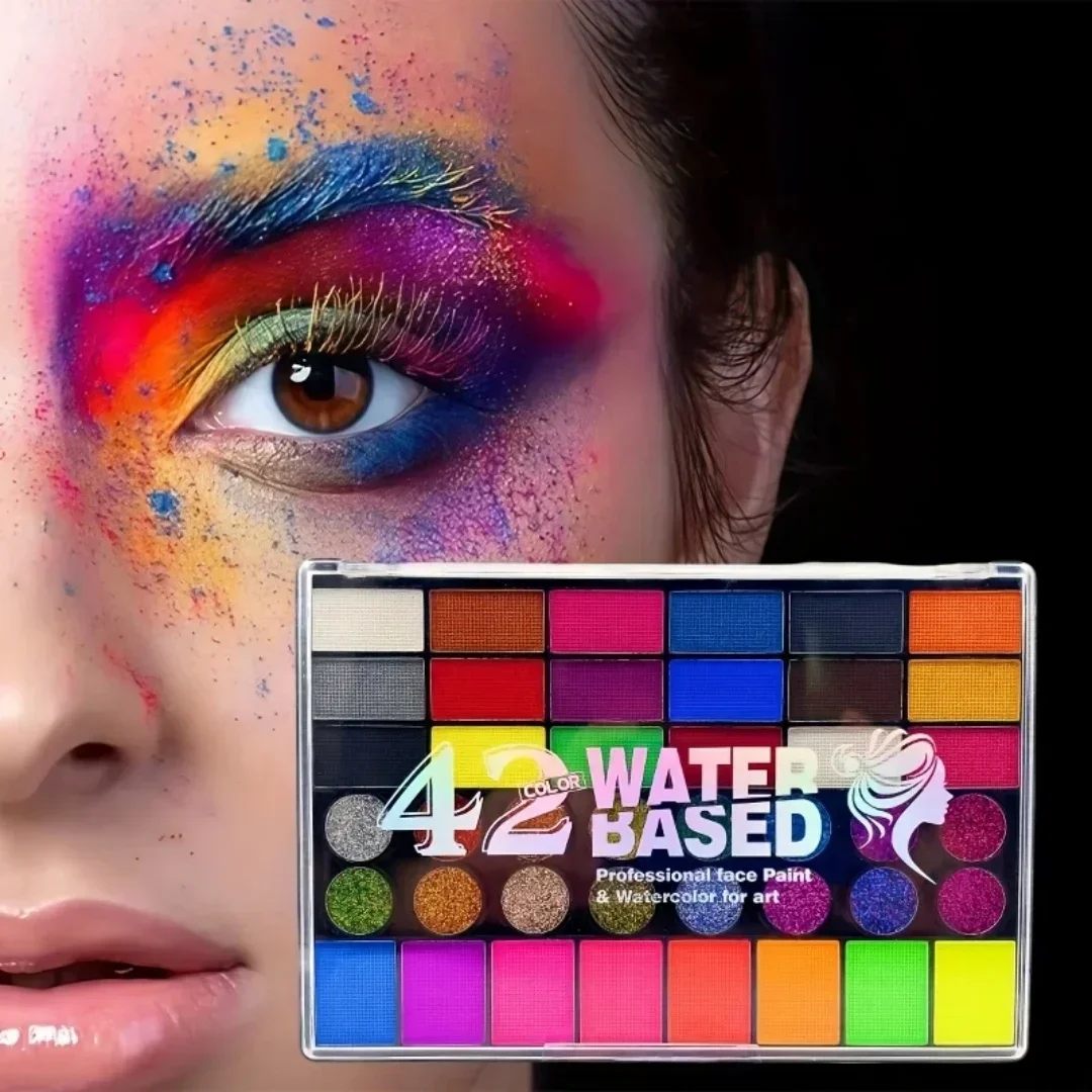 42 Colors UV Neon Face Paint Set Fluorescent Glitter Art Makeup Water Soluble Body Painting for Festivals Halloween