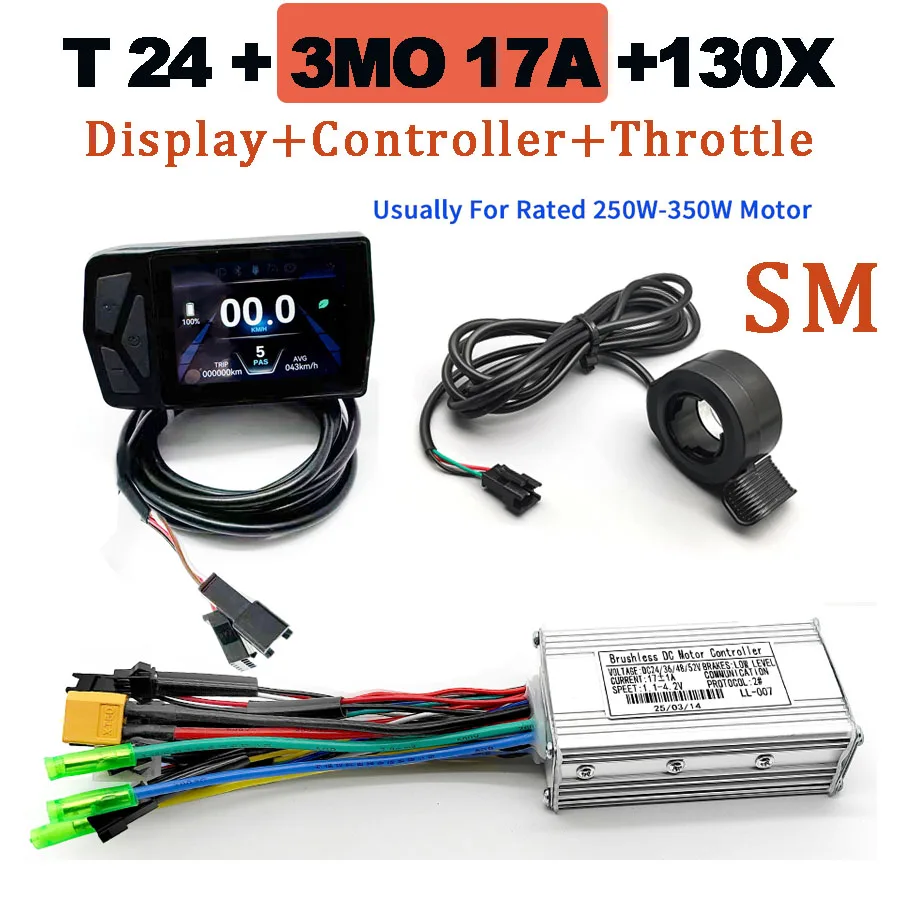 Ebike 24V/36V/48V/52V learning function sine wave controller and T24 display combination suitable for 350W-5000W motors