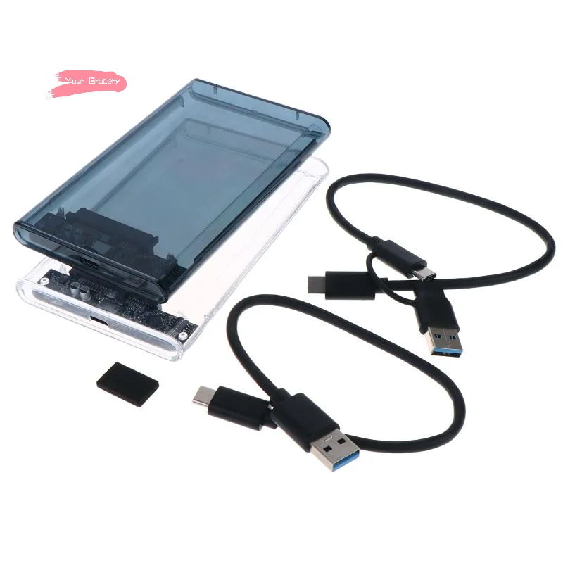 Y-USB Type C 2.5 Inch External Storage Case SATA to USB 5Gbps Transparent Hard Drive Enclosure for HDD/SSD Compatible with PCs