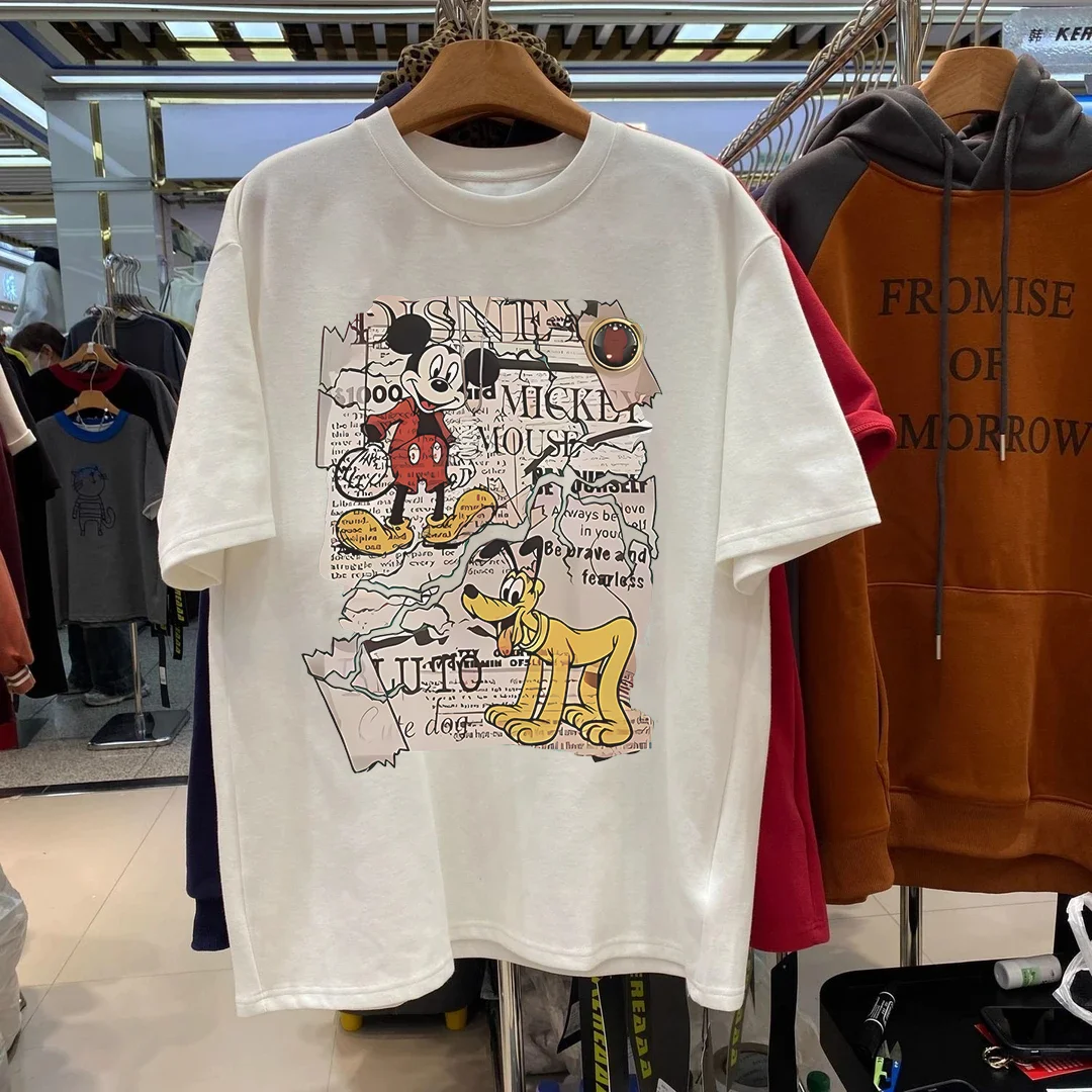 

Хлопковый летний топ с короткими рукавами и принтом Микки Мауса Диснея, мужские и женские топы для беременных, кавайная одежда