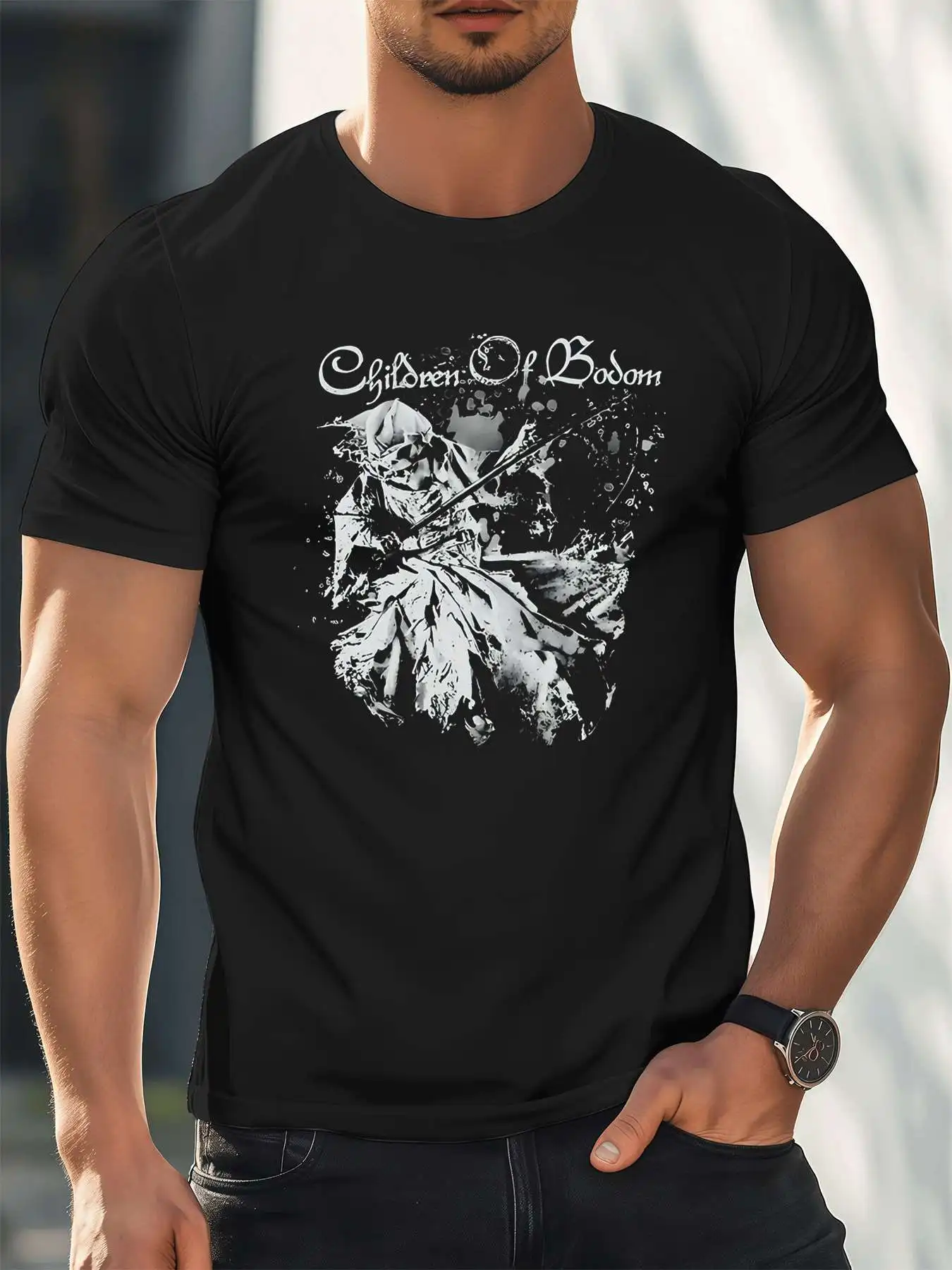 

Мужская футболка Children Of Bodom Band, 220 г/м2, новая летняя повседневная футболка с круглым вырезом из чистого хлопка с короткими рукавами