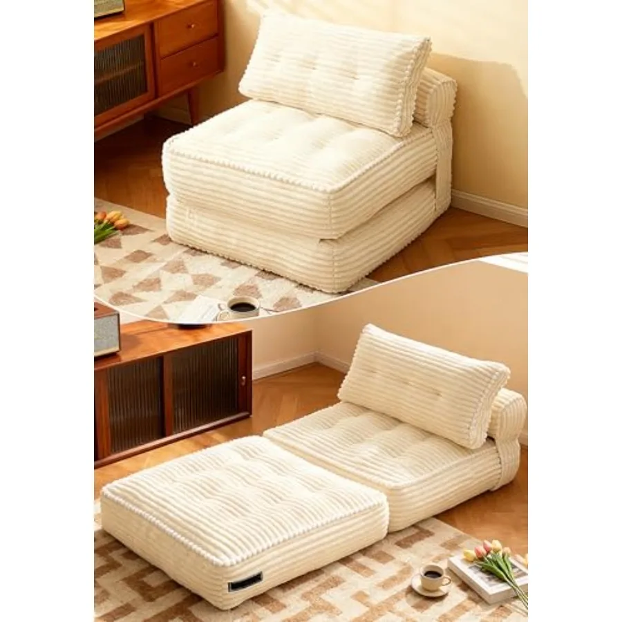 

Folding Sofa Bed for Living Room, Fabric in Gray, Compact Convertible Sleeper Chair with Removable Pillow and Foldable Single F