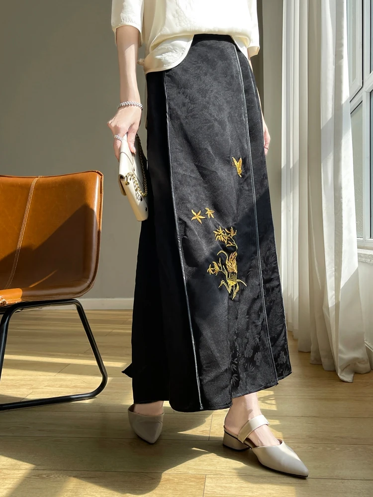New 2024 Heavy Embroidery Chinese Style Half Skirt Women's A-Line Long Skirt Elegant  Face Skirt High Waist Draping Embr...