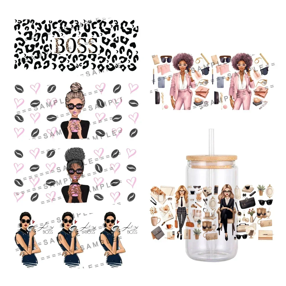 Business Women Boss Girl Lady Pattern UV DTF Transfer Sticker Waterproof Transfers Decals For 16oz Glass Cup Wrap Stickers