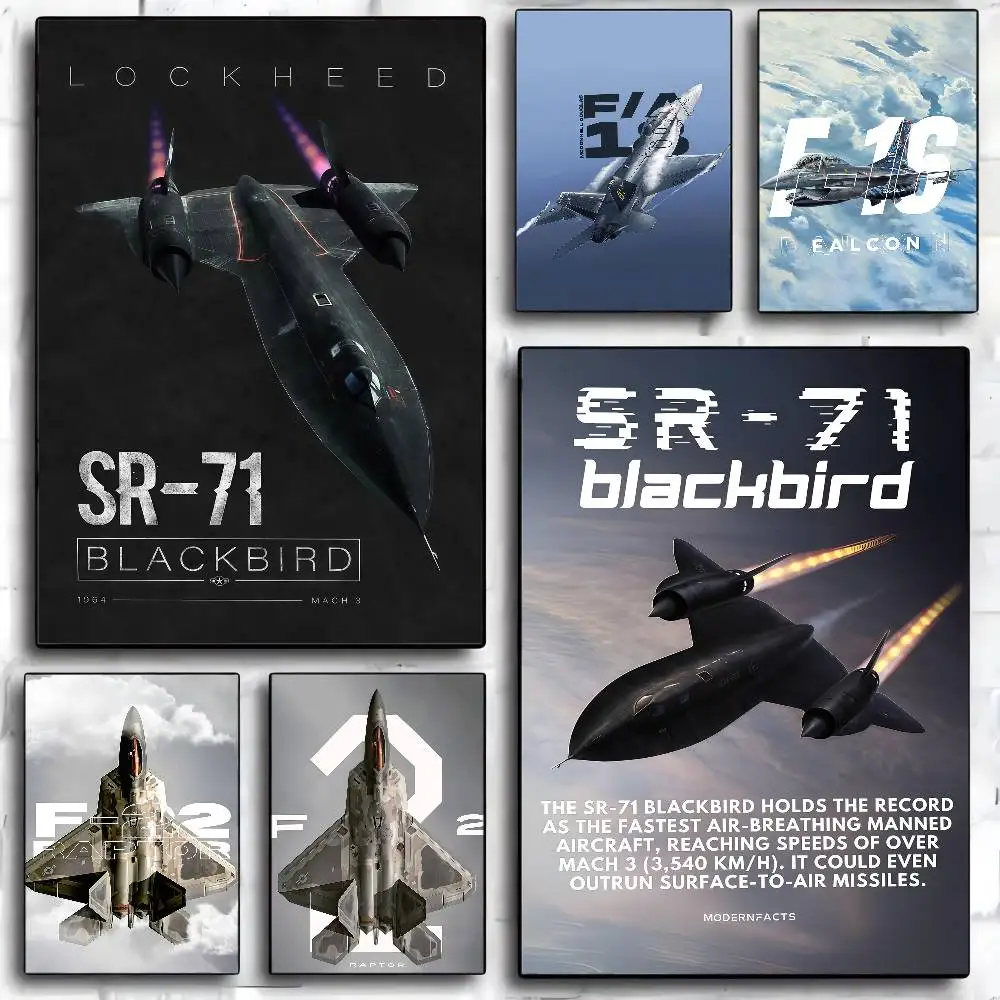 Aircraft F16 Blackbird Fighter Jet DIY Sticky Poster Fancy Wall Sticker For Living Room Bar Decoration Wall Decor