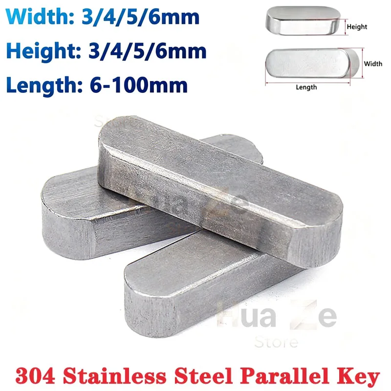 10-50pcs Parallel Key M3 M4 M5 M6 304 Stainless Steel A2 Round Ended Drive Shaft Flat Keyway Pin Length 6-100mm GB1096