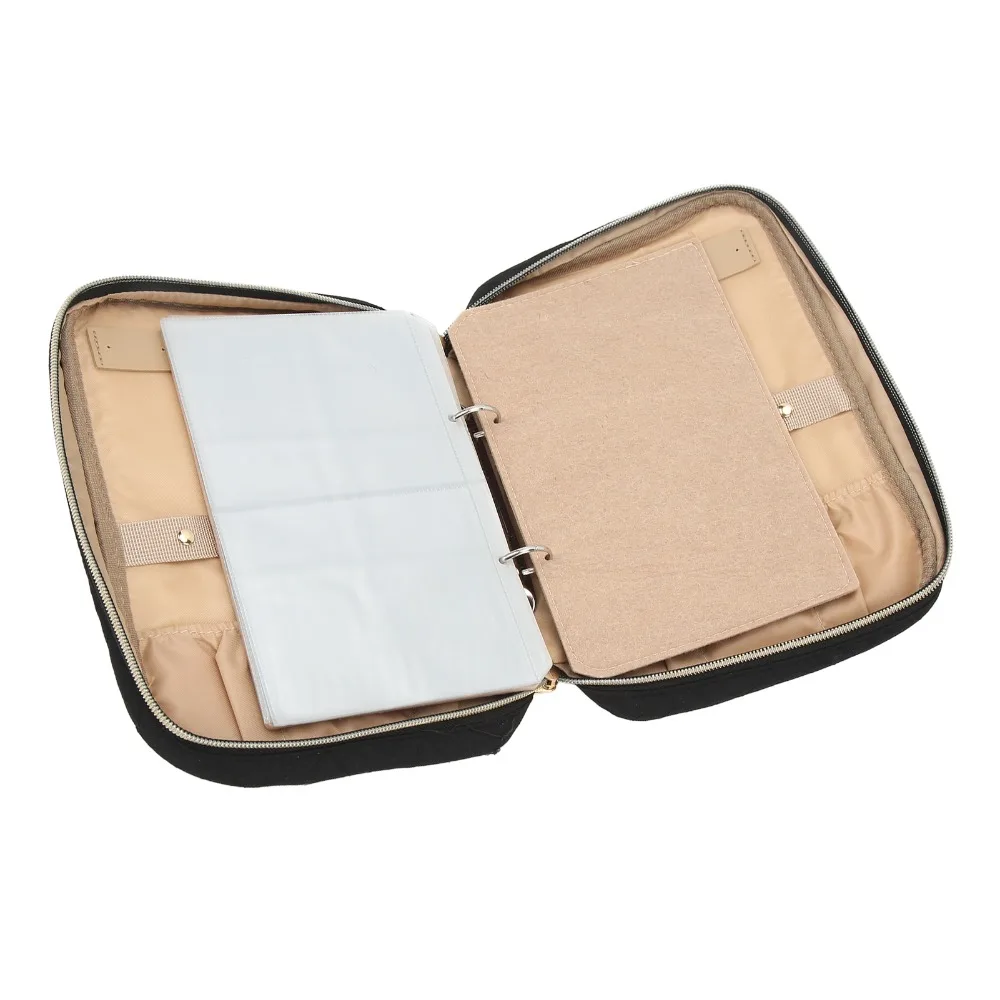 

Портативный дорожный органайзер для ювелирных изделий из персиковой кожи, полиэстер, черный рулон для хранения ювелирных изделий, прозрачные сумки-переплеты, сумка для хранения ювелирных изделий