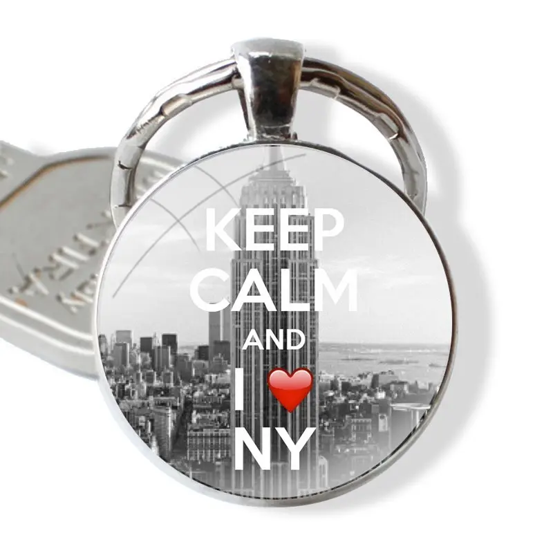 I Heart NY City New York City 25mm gantungan kunci Cabohcon kaca cincin kunci untuk hadiah perhiasan Pria Wanita