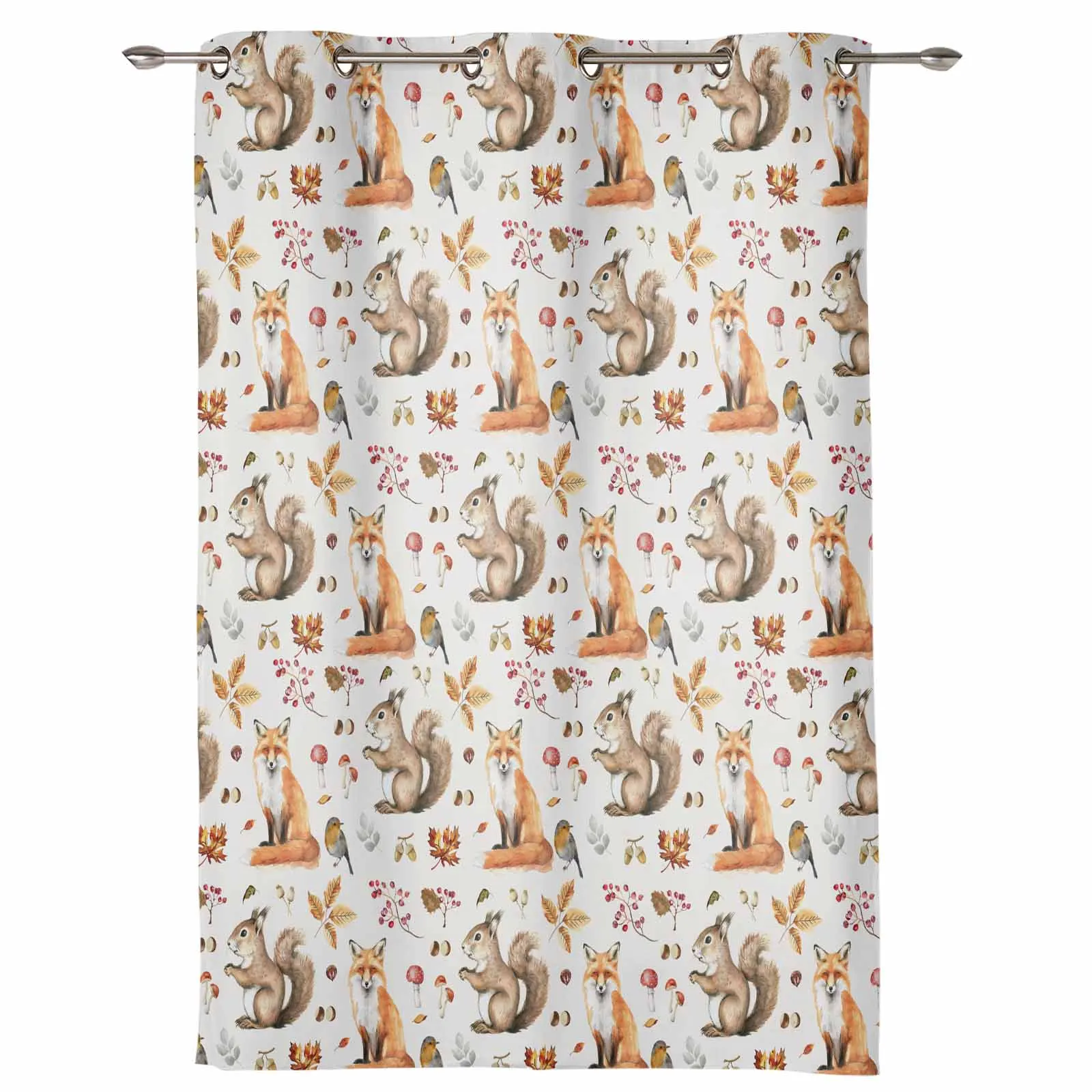 Autumn Thanksgiving Autumn Plants Squirrel Fox Modern Window Curtains for Living Room Bedroom Curtain Home Decor Balcony Drapes