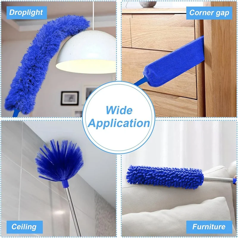 A04R 4-In-1 Extendable Microfiber Duster Extension Rod Ceiling Fan Duster Dust Removal Ceiling Dusting Duster Cleaning Tool