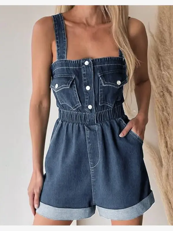 

Faionable Street Sle Denim Overalls Women's Summer Workwear ort Pants Jumpsuit High Waist Straight Leg No Brand