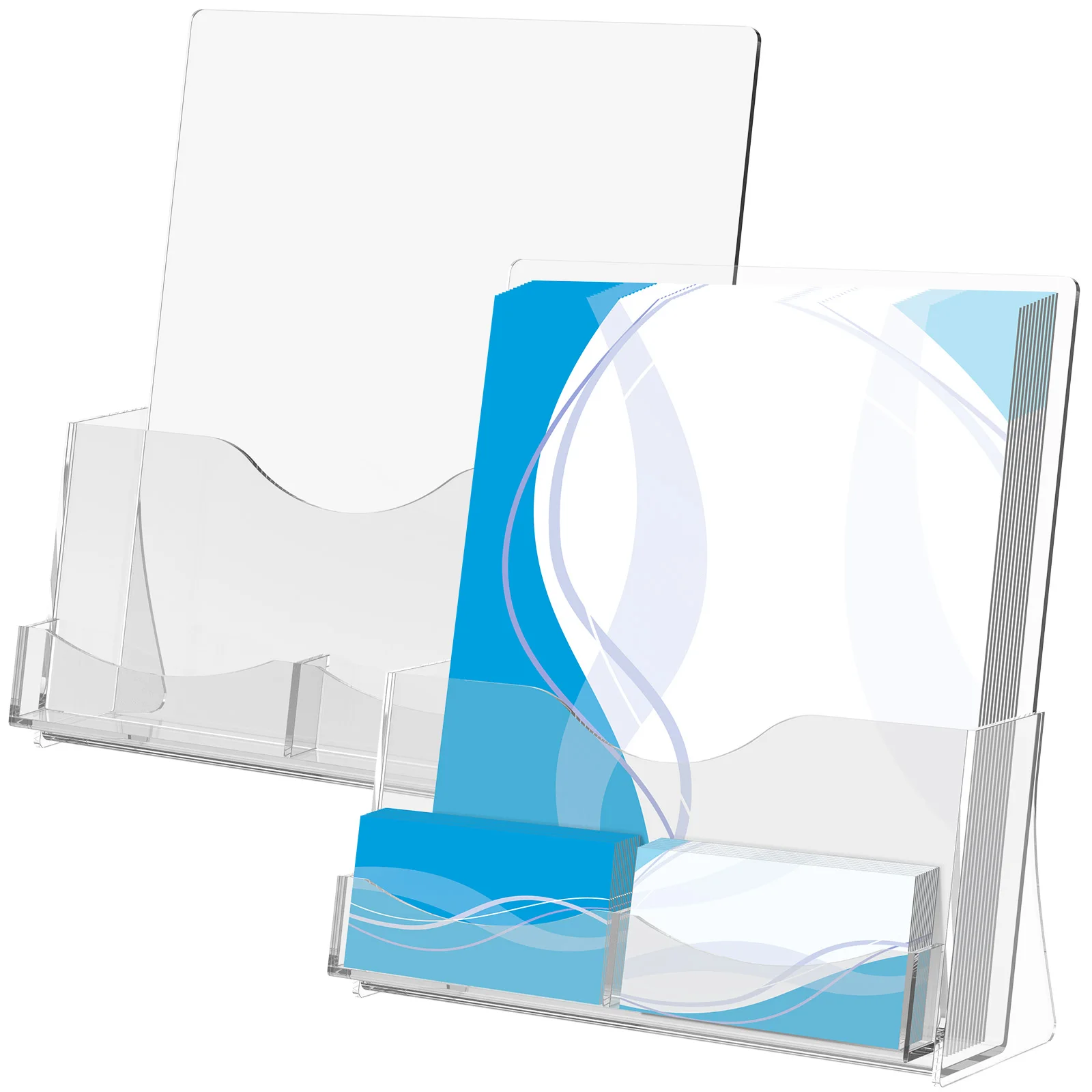 

2 шт. акриловый держатель для брошюр, 9-дюймовая прозрачная подставка для брошюр с держателем для визитных карточек для журналов, брошюр, буклеты