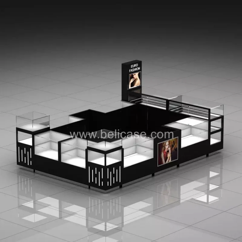 Custom new luxury glass jewelry showcase custom unique jewelry retail shop counter kiosk jewellery display cabinet