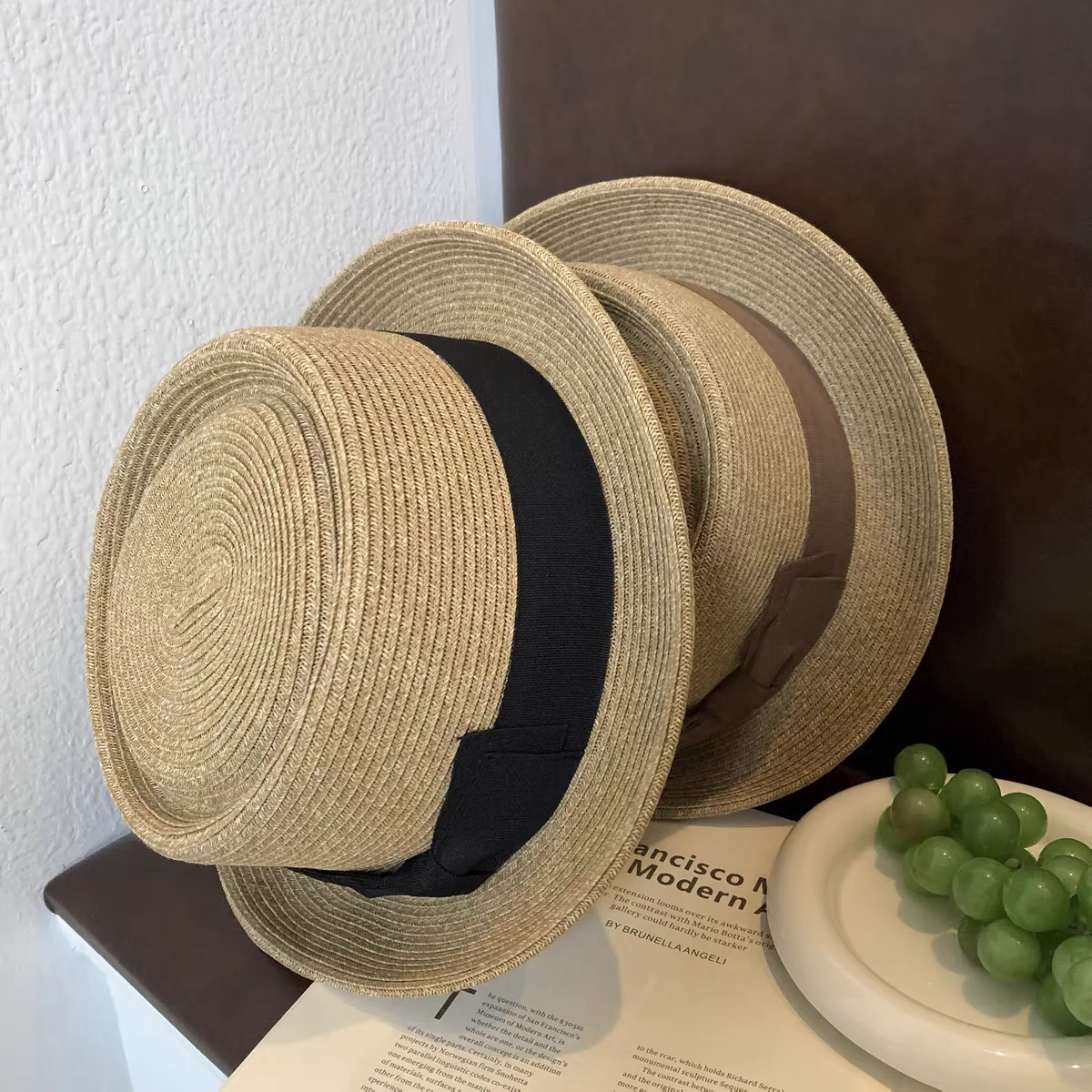 Classic Porkpie hat straw pork pie straw hat for men bow hat roll brim fedora sun hat summer trilby jazz hat vintage felt hat