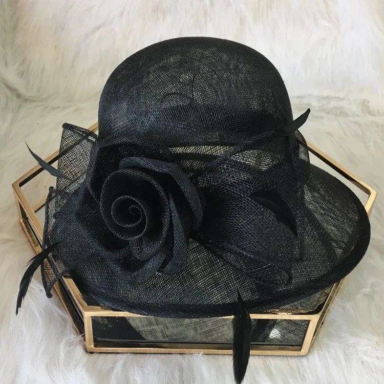 X4120 Elegant Court Linen Fascinators Rose Linen Top Hat Summer Sun Shading Large Brim Millinery Hat Women\'s Banquet Hat