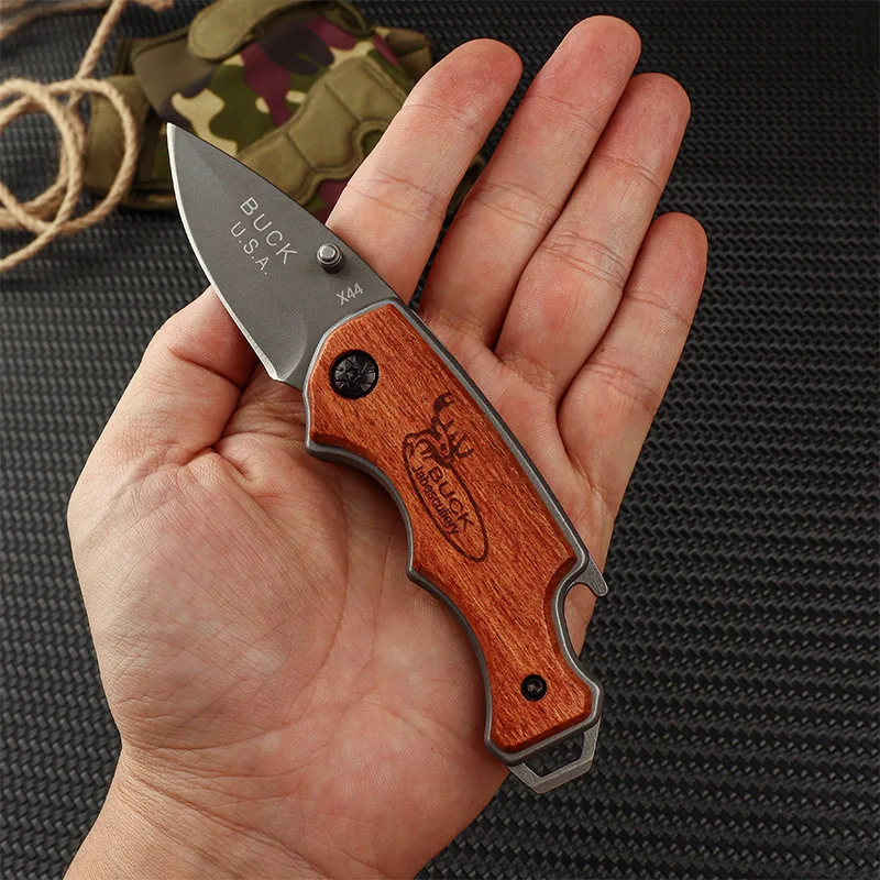 Folding knife Safety Wooden handle Outdoor Knife Multi-function utility Portable Mini Pocket knife