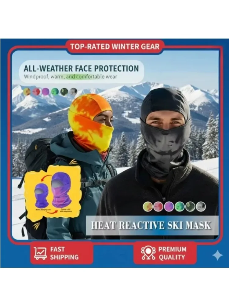 Kominiarka termoaktywna unisex zmieniająca kolor pod wpływem temperatury, maska narciarska zakrywająca całą głowę, idealna na motocykl, wędrówki i rower. (Orange) — Zdjęcie 2 z 2