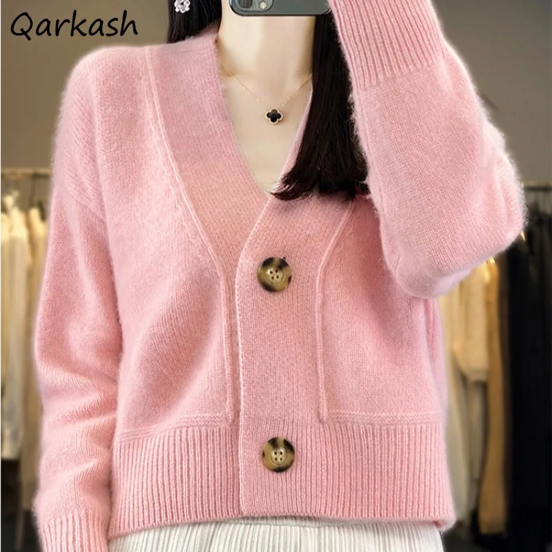 Solid Cardigans for Women Single Breasted V-neck All-match Autumn Winter Casual Elegant Warm Soft Female Clothing Korean Style