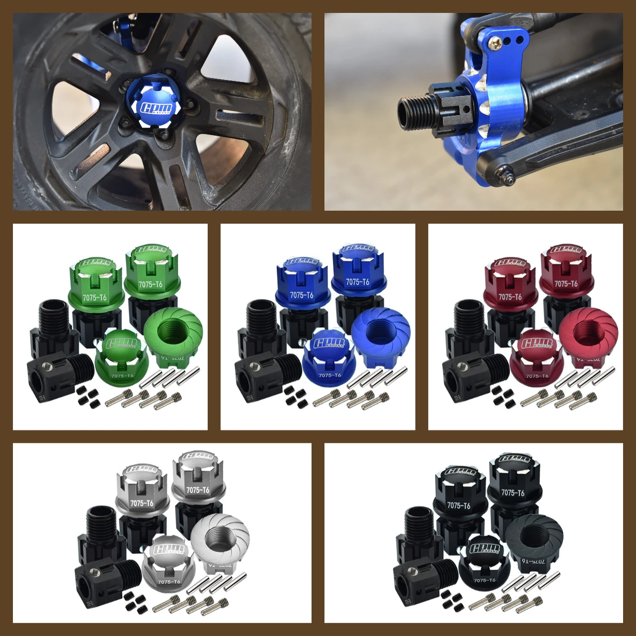 GPM Aluminum 7075 Hex Adapters (+6.5mm) And Wheel Lock For TRAXXAS 1/8 Sledge