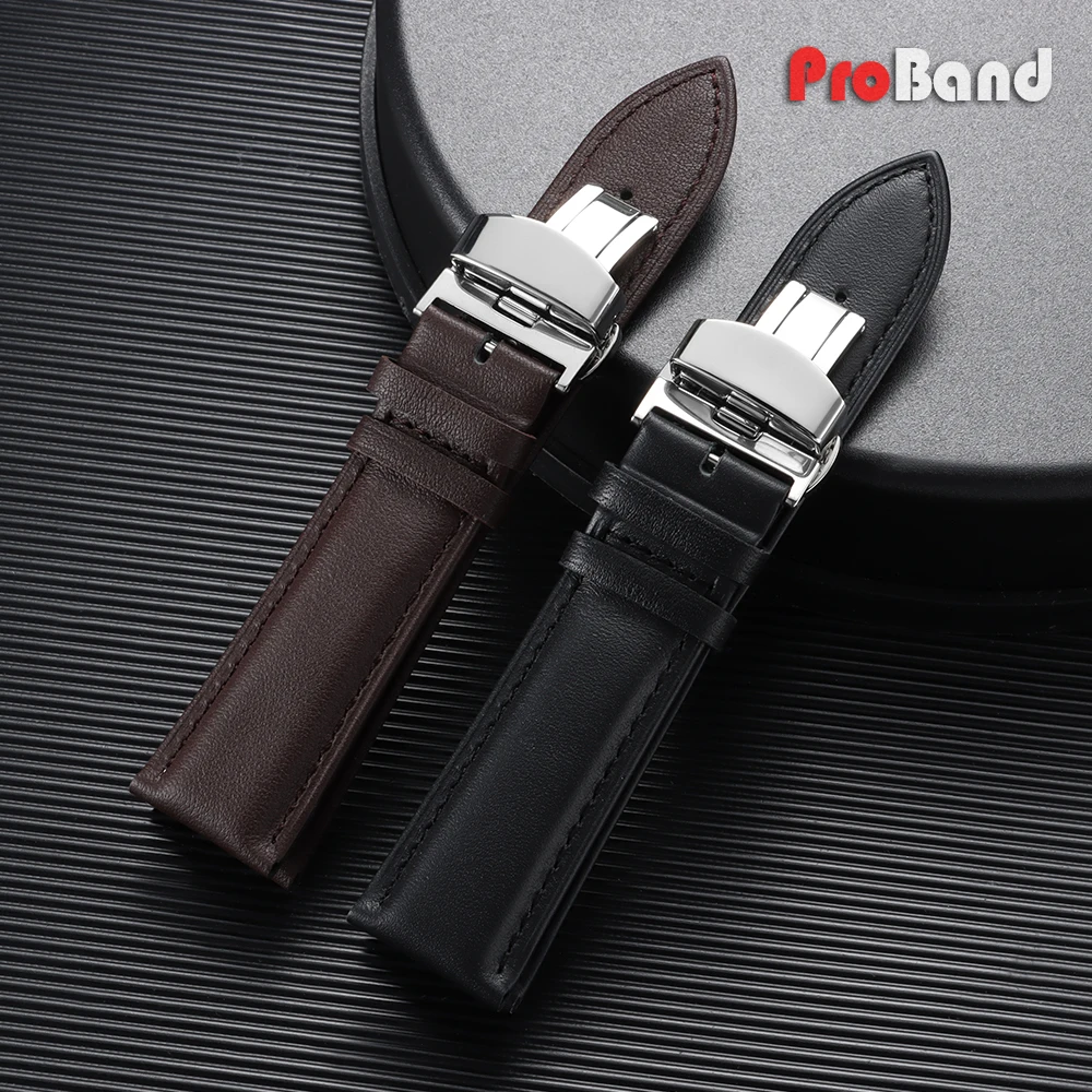 Leder-Uhrenarmband 12 13 14 15 16 17 18 19 20 21 22 23 24mm Armbänder Goldene Schmetterlings-Schnalle Weiches Armband Schwarz Braun Herren Handgelenksriemen – Detail 4
