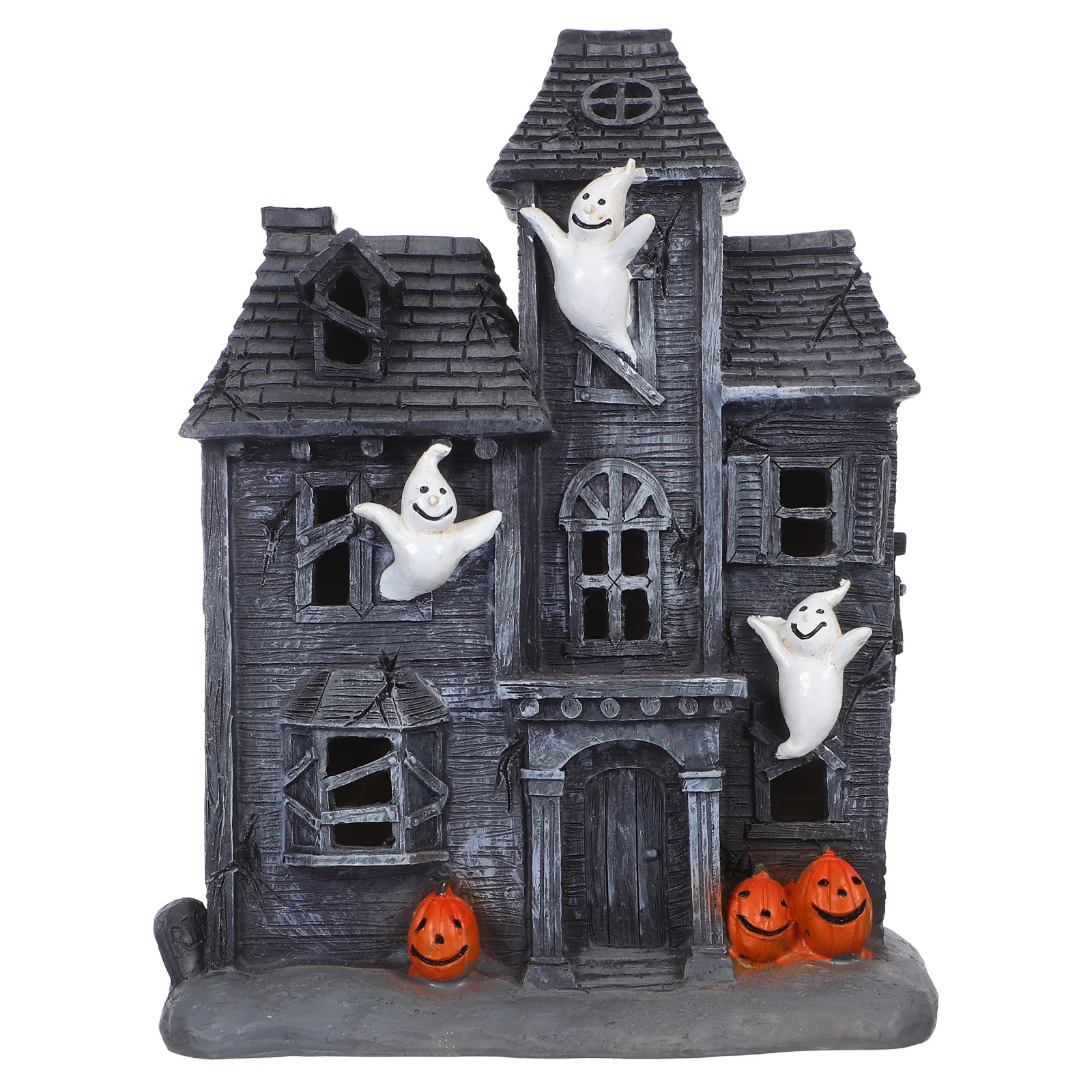 

Halloween Decor Ghost Figurine Haunted Ornament Spooky Desktop Decoration Black LED Party