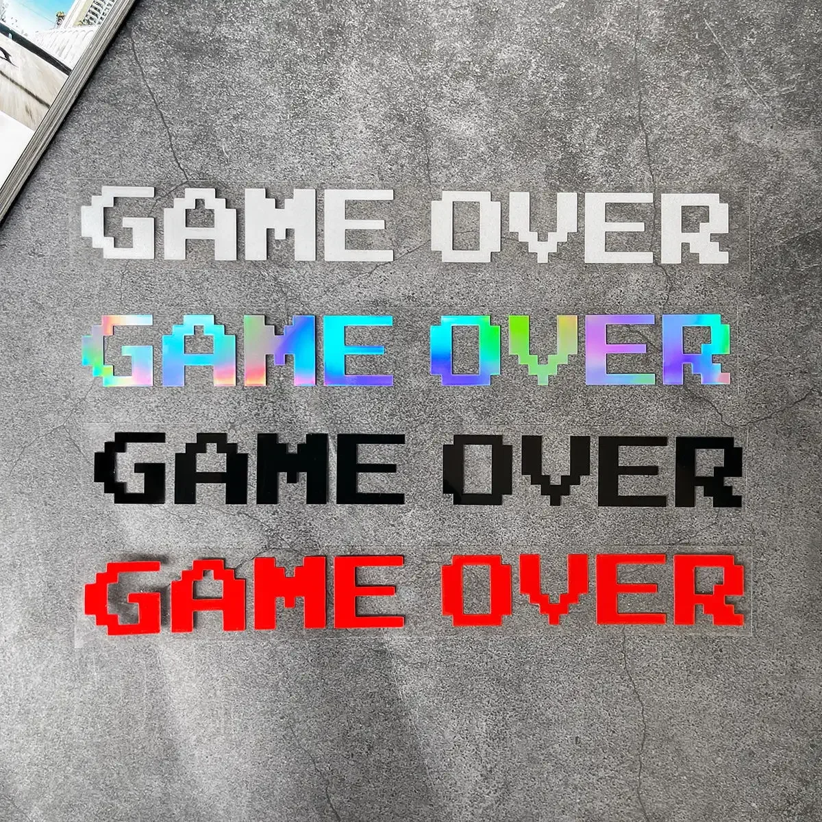 1PC GAME OVER Sticker Vinyl Decal for Motorcycle Front Cowl Helmet Car Smooth Surface Bumper Exterior Decor Accessories