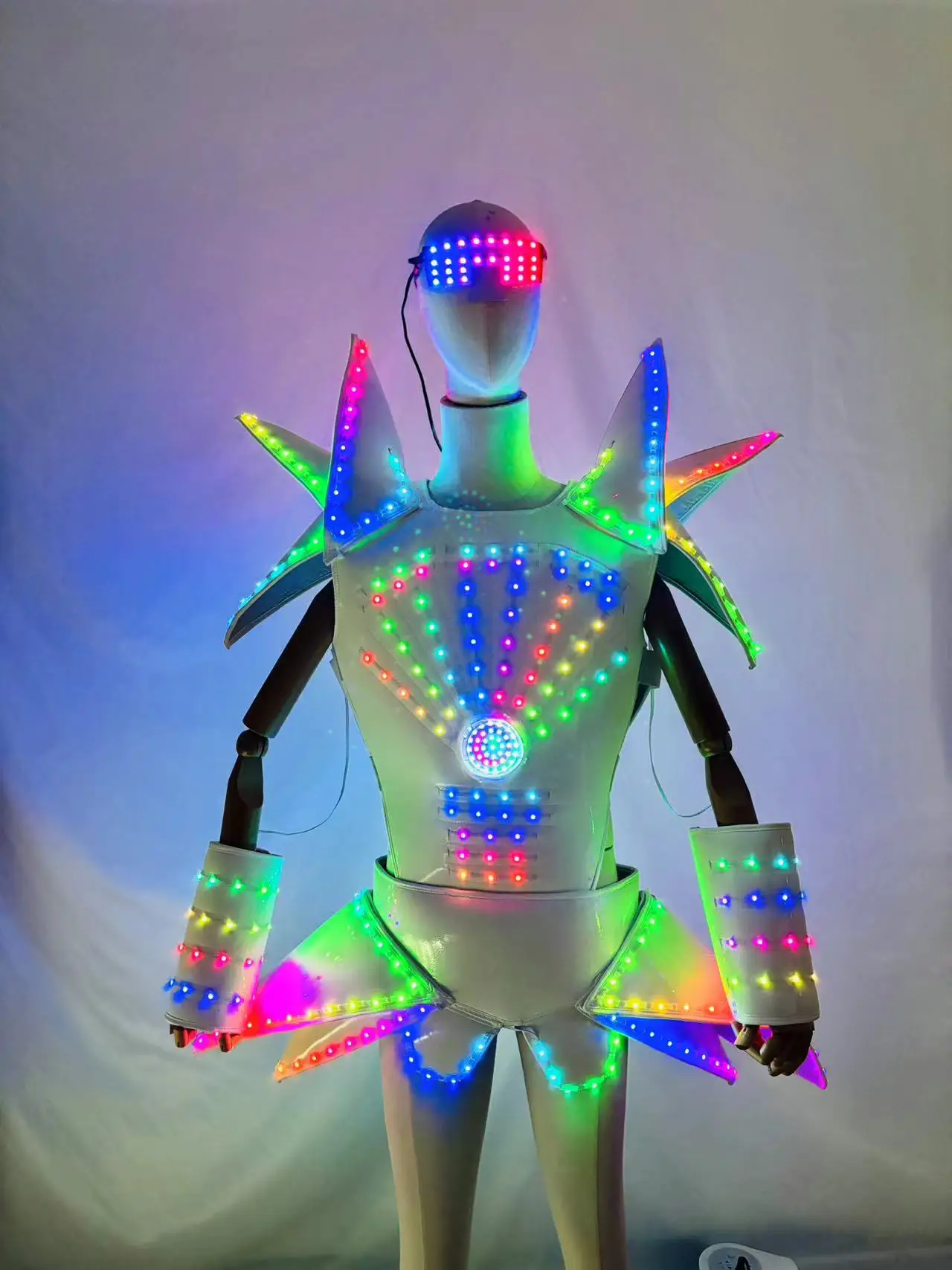 Chaleco de chaqueta LED Digital para hombre, traje de Robot luminoso RGB, casco colorido, disfraz de escenario para actuación ligera