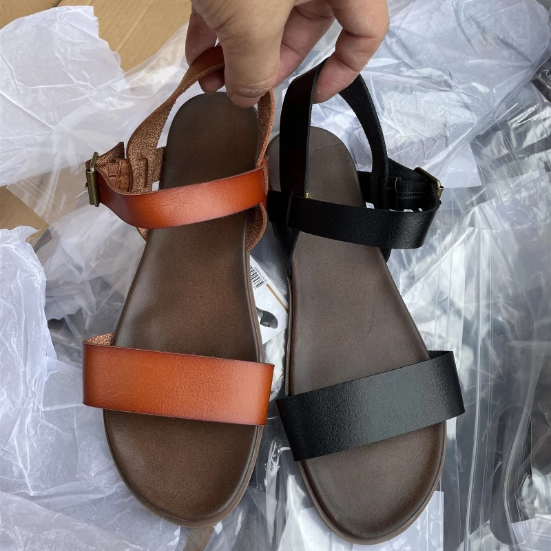 Leather Sandals for Women 2021 New Flat with Casual Beach Sandalias Mujer Plus Size 41 Gladiator Summer Shoes Woman Wholesale