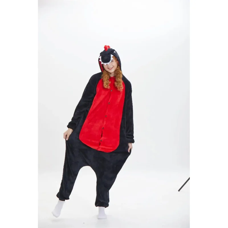 Kigurumi جديد أسود ديناصور نيسيس الكبار ازياء للجنسين الحيوان الأرجواني التنين منامة ملابس خاصة تأثيري عشاق منامة