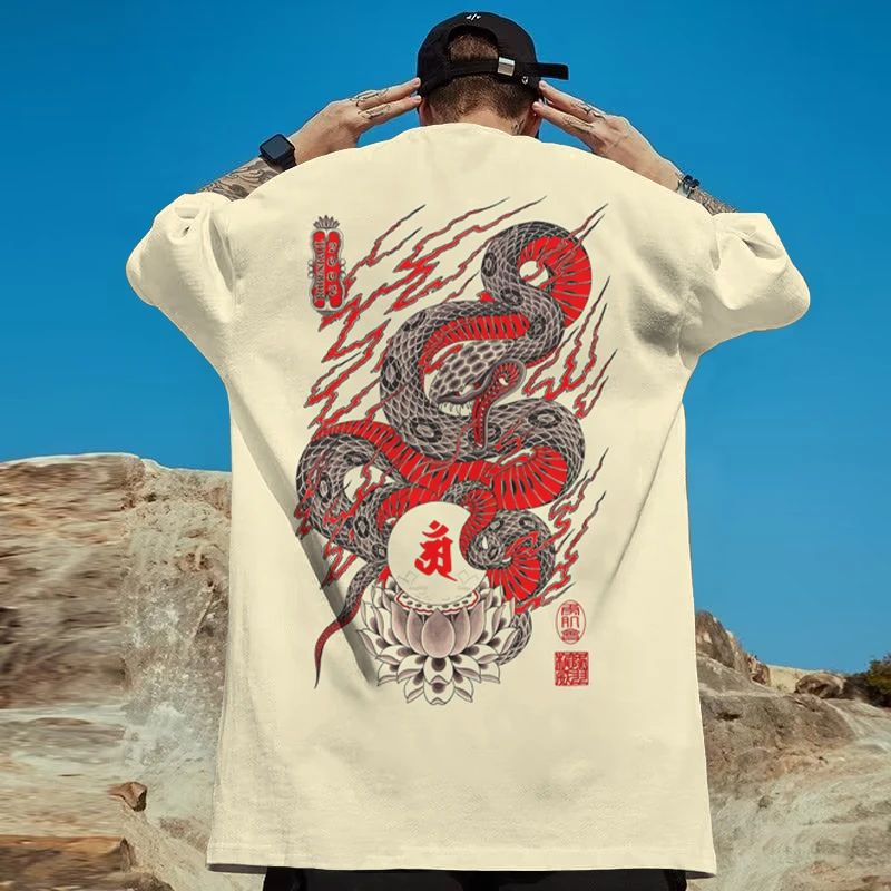 Fashion Casual Short Sleeve T-shirts For Men 3d Japanese Dragon Print Male Clothing Oversized T-shirt Street Harajuku Tops Daily