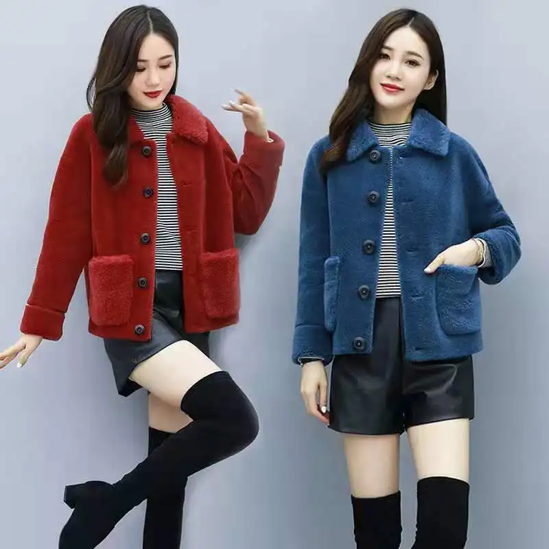 Sheep Shearing Grain Wool Coat Women's Fur One-piece Imitation Fur Loose Short Small Fragrance Coat