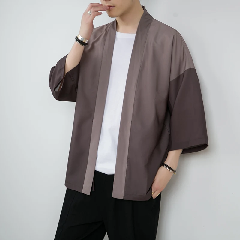 Summer New Men's Lightweight Kimonos Traditional Japanese Clothing Male Open Front Cardigan Cloak Yukata Jacket Coat White