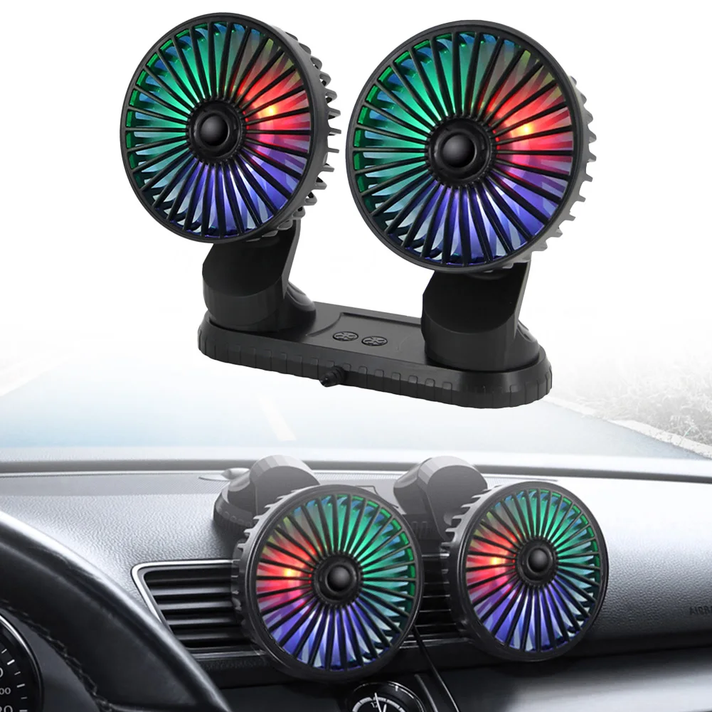 

1pcs Fan Fan Brand New Car Cooling Fan Cooler Fan Dual Head With LED Colour Light Car Spare Parts High Quality