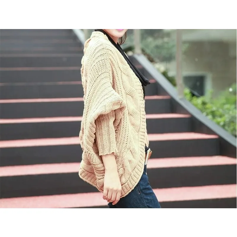 2025 Autumn and Winter New Knitted Sweater Casual Loose Bat Sleeve Shawl Coat Sweater Cardigan 4