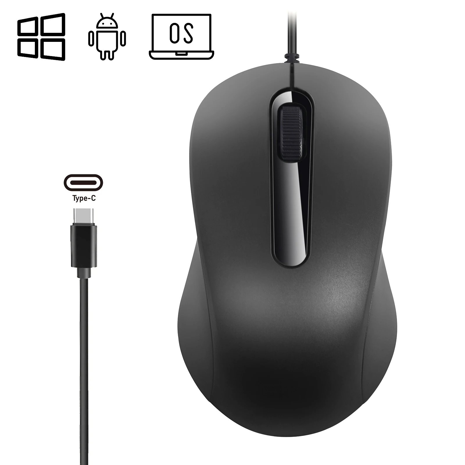 ماوس صامت ثلاثي الأبعاد - ماوس بصري مريح 1000 ديسيبل متوحد الخواص للكمبيوتر المحمول ماك بوك اللوحي، لنظام التشغيل Windows/MacOs/Android، USB-C #1