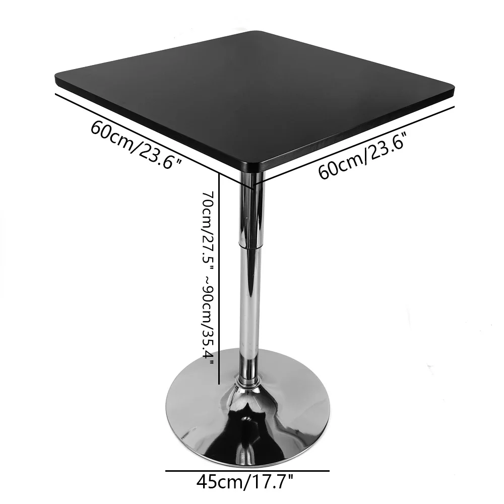 Bar Dining Table Rotary Square Pub Table Square Bar Stool Pub Table Adjusting Height Bistro Table 23.6'' Club Modern