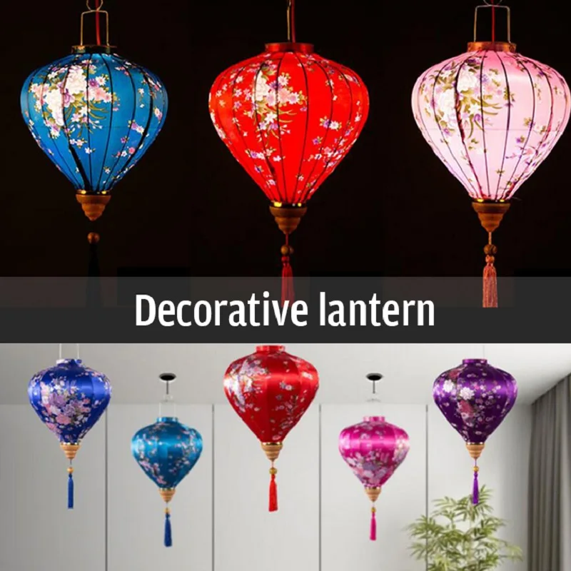 

Vintage Silk Lanterns 12 inch Vietnam Japan Lantern Floral Pattern Lantern For New Year Spring Festival Party Home Decor