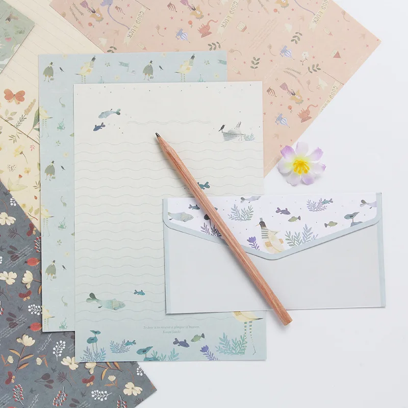 6 أوراق من الرأس الحروف و3 أظرف لأظرف البريد، مظاريف صغيرة زهرية عتيقة وجميلة #1