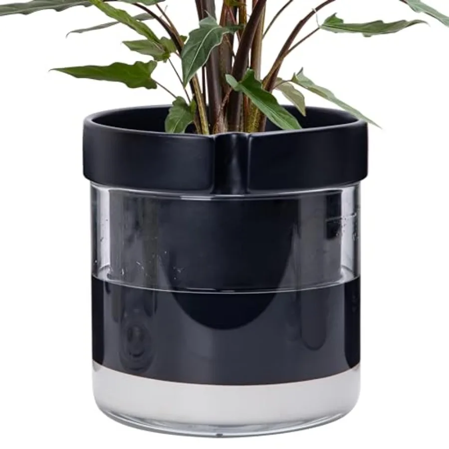 

8-дюймовое самополивающееся кашпо из терракоты, черный глиняный горшок с стеклянным резервуаром для комнатных растений, трав, цветов, 1 шт.