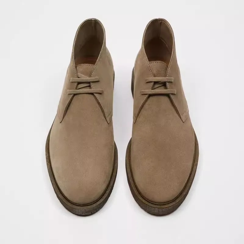 

New Men's Shoes for Autumn and Winter Black Suede Leather Cowhide Leather Short Boots Casual Business High Top Plush Shoes